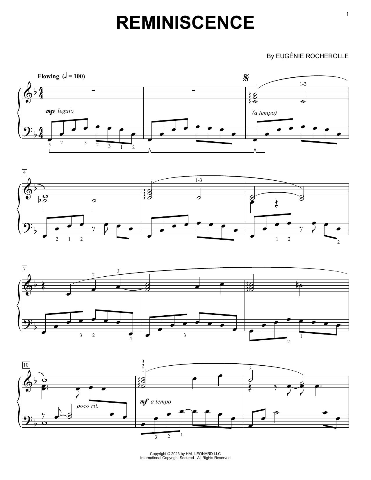 Eugénie Rocherolle Reminiscence sheet music notes and chords arranged for Piano Solo