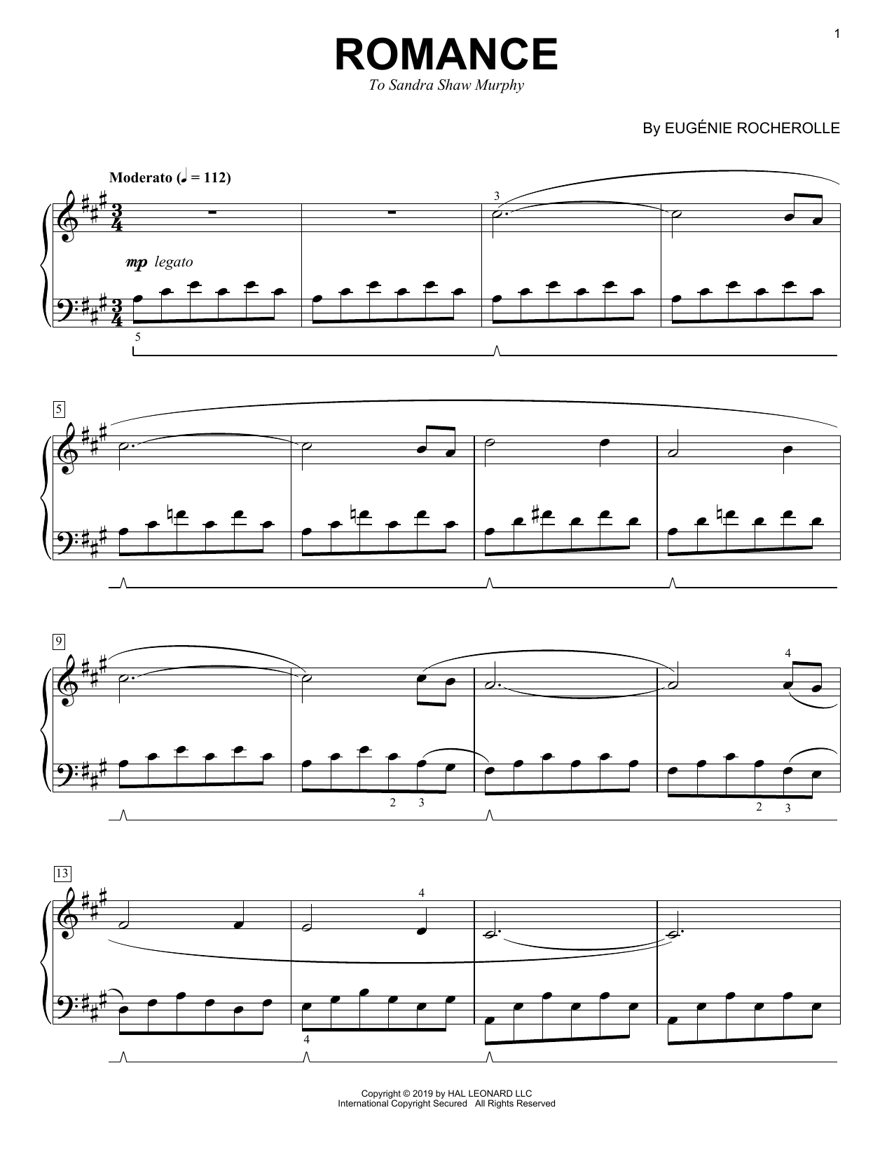 Eugénie Rocherolle Romance sheet music notes and chords arranged for Piano Solo