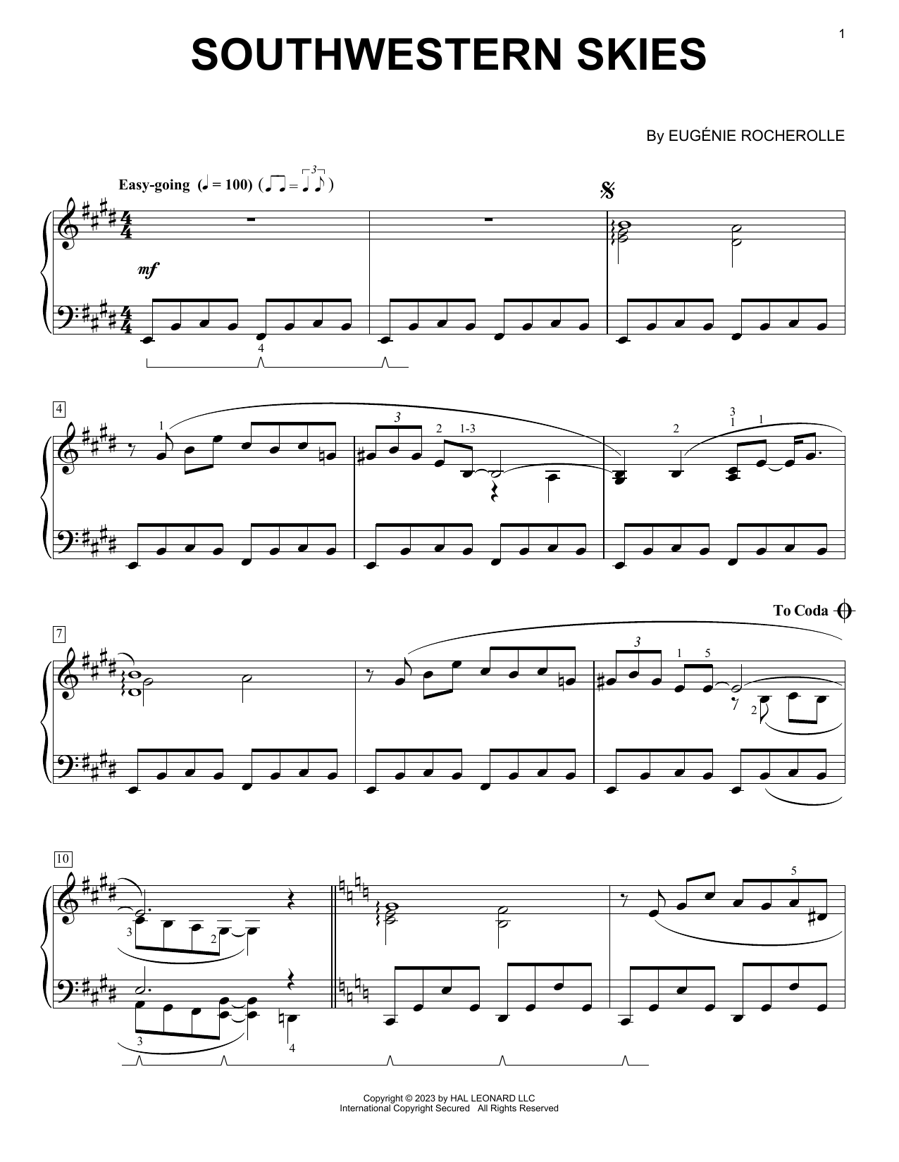 Eugénie Rocherolle Southwestern Skies sheet music notes and chords arranged for Piano Solo