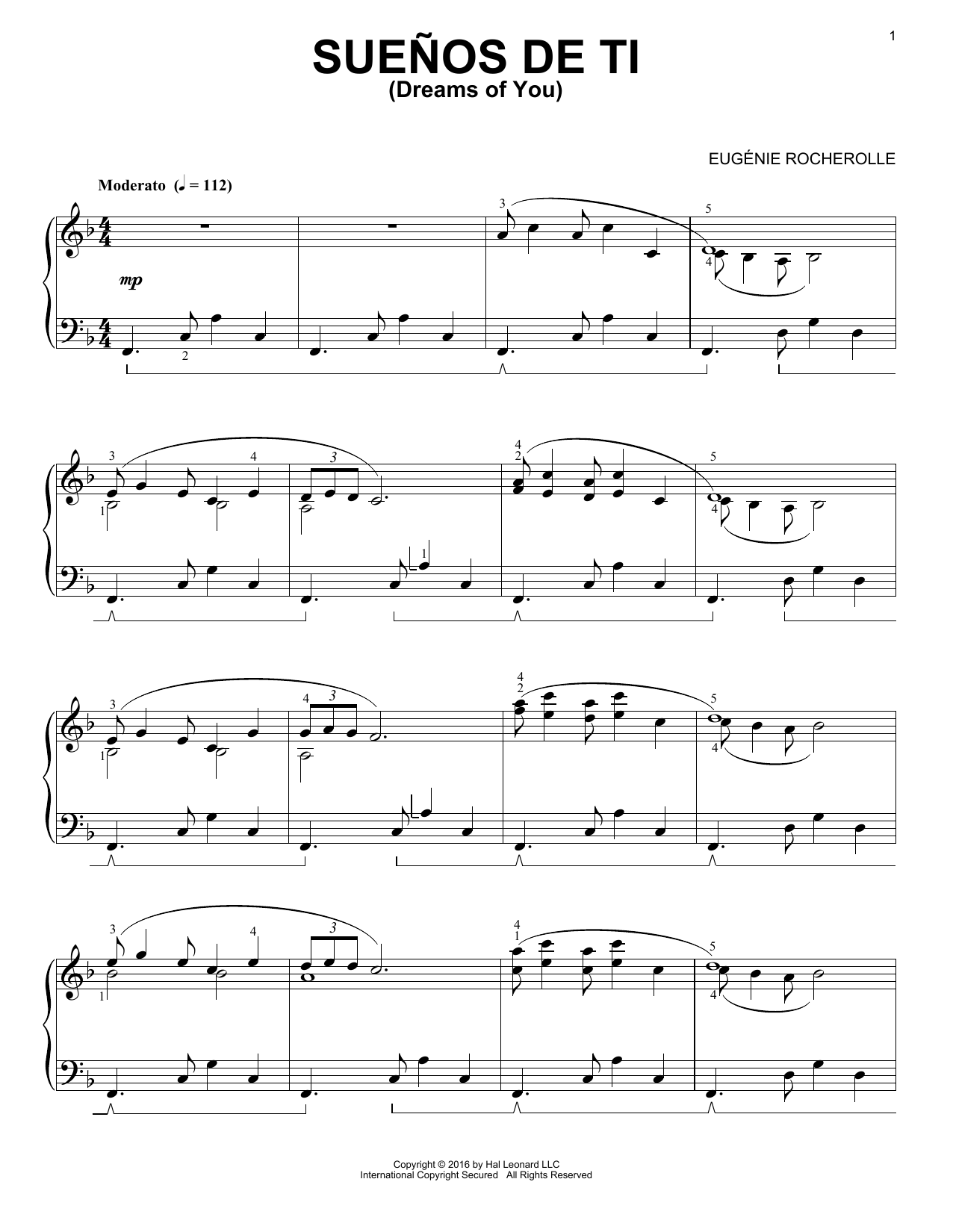 Eugénie Rocherolle Suenos de Ti sheet music notes and chords arranged for Piano Solo