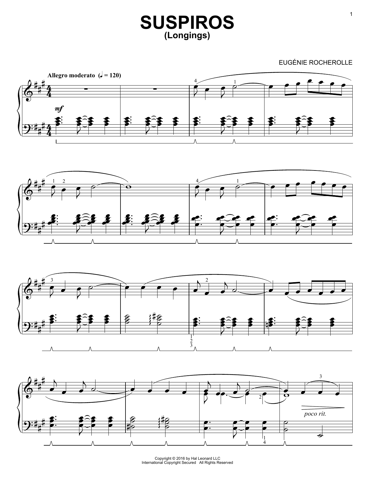 Eugénie Rocherolle Suspiros sheet music notes and chords arranged for Piano Solo