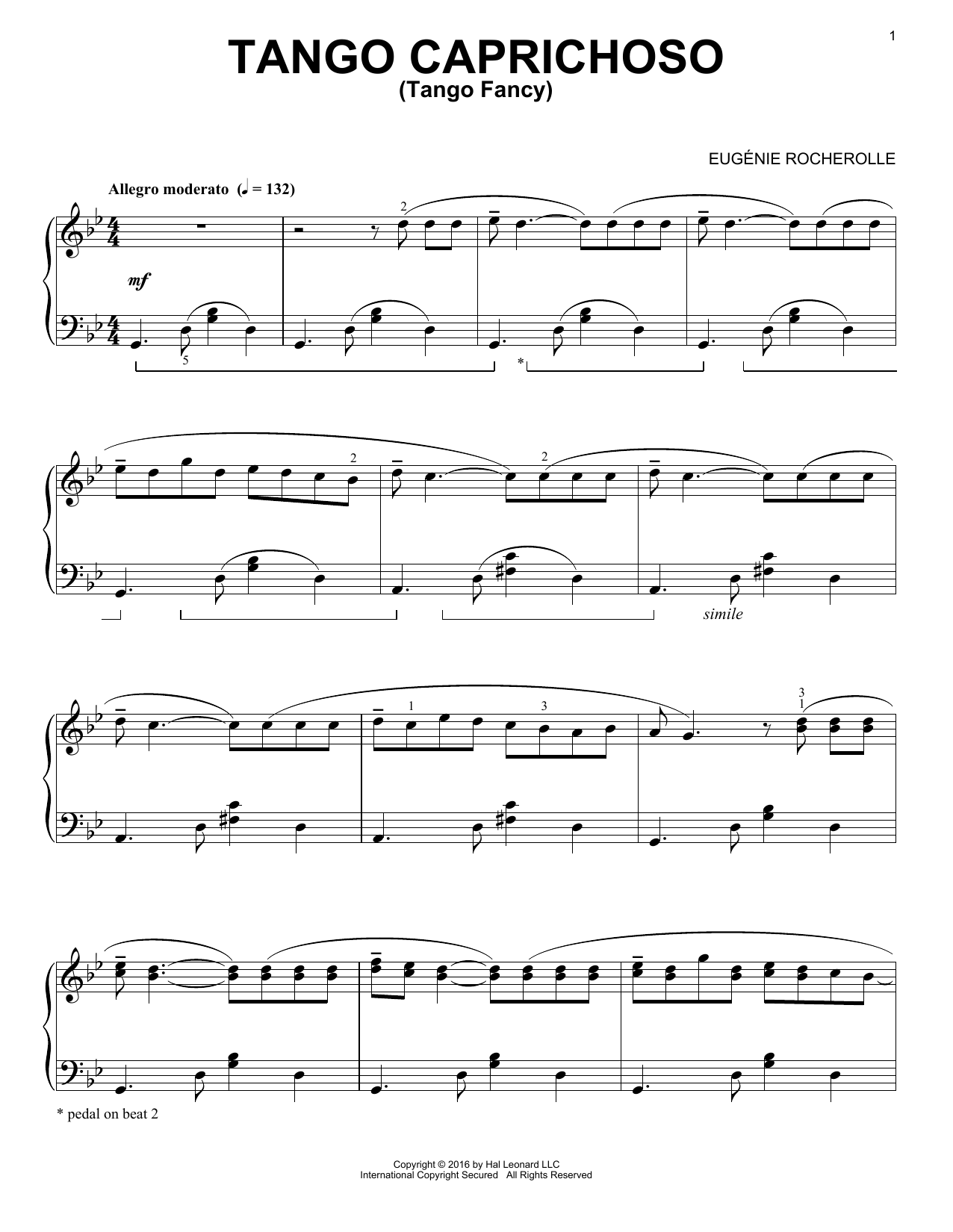 Eugénie Rocherolle Tango Caprichoso sheet music notes and chords arranged for Piano Solo
