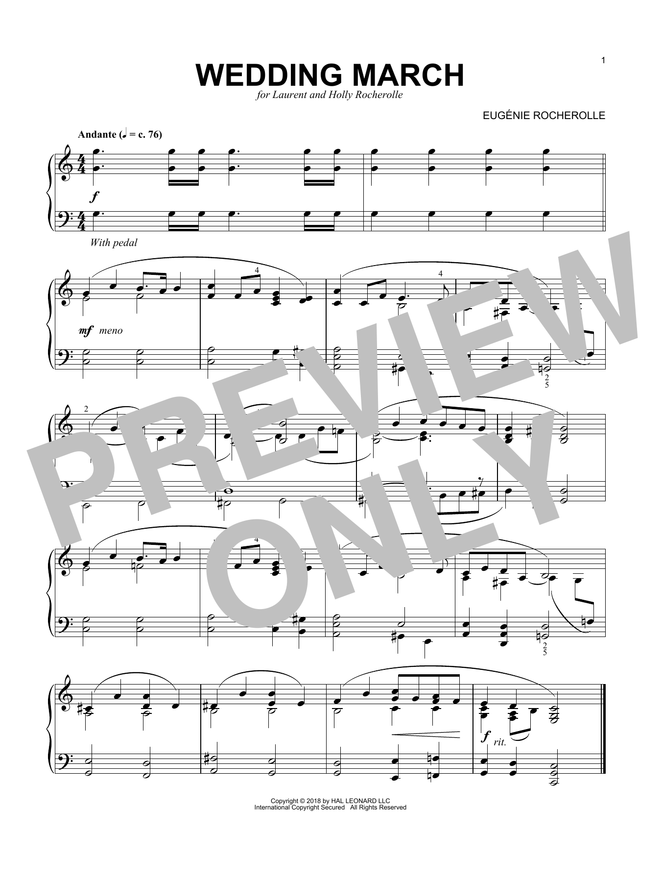 Eugénie Rocherolle Wedding March sheet music notes and chords arranged for Piano Solo