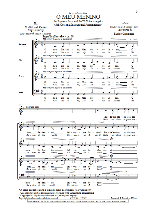 Eurico Carrapatoso O Meu Menino sheet music notes and chords arranged for SATB Choir