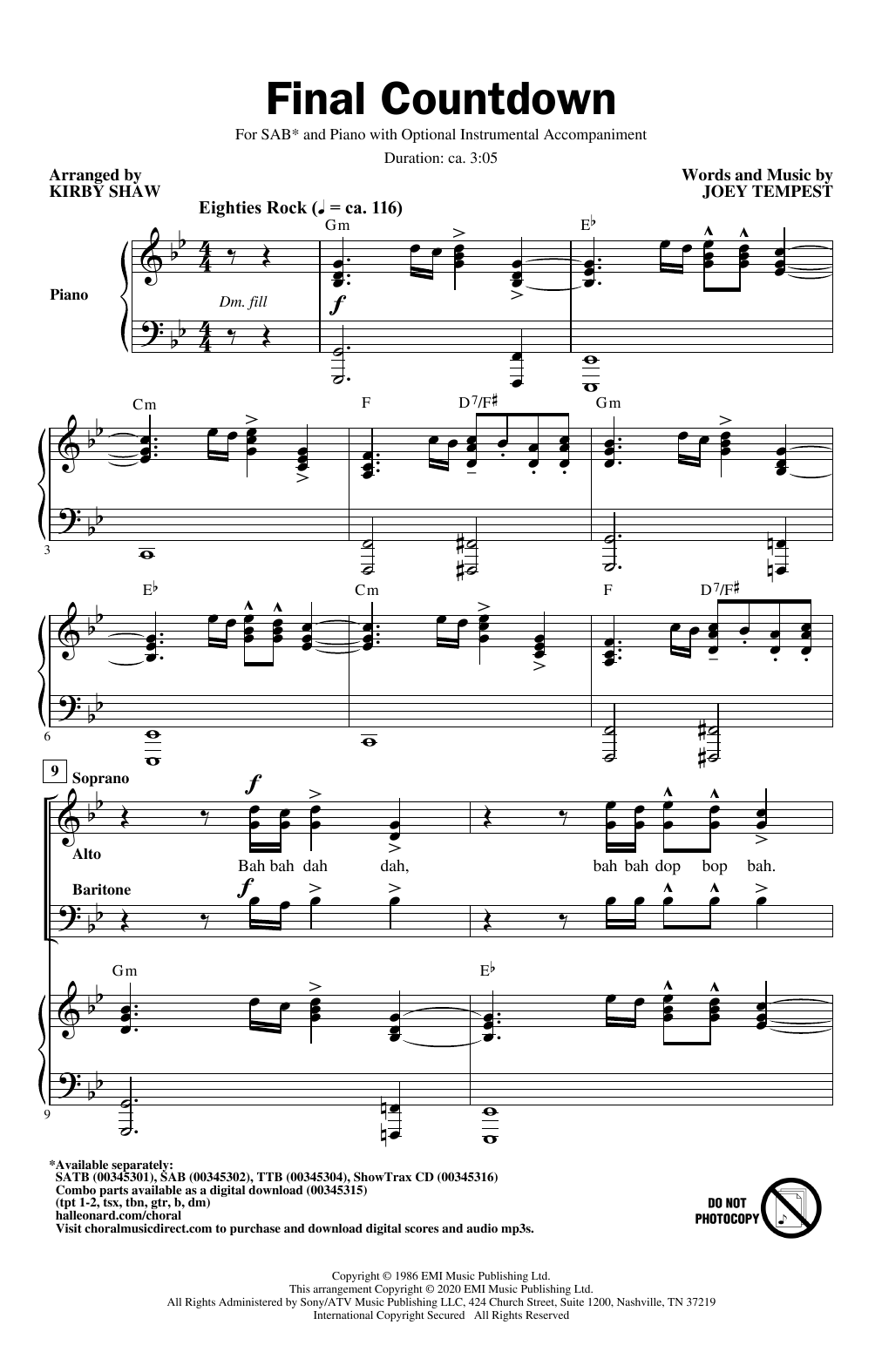 Europe Final Countdown (arr. Kirby Shaw) sheet music notes and chords arranged for SAB Choir