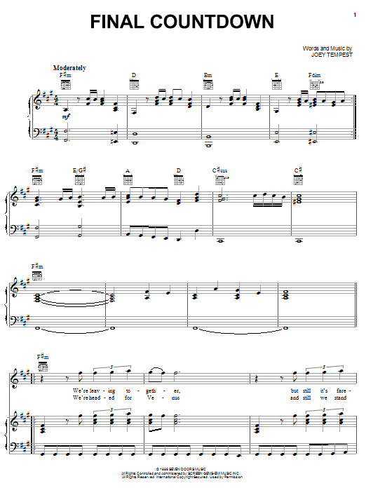 Europe Final Countdown sheet music notes and chords arranged for Keyboard Transcription