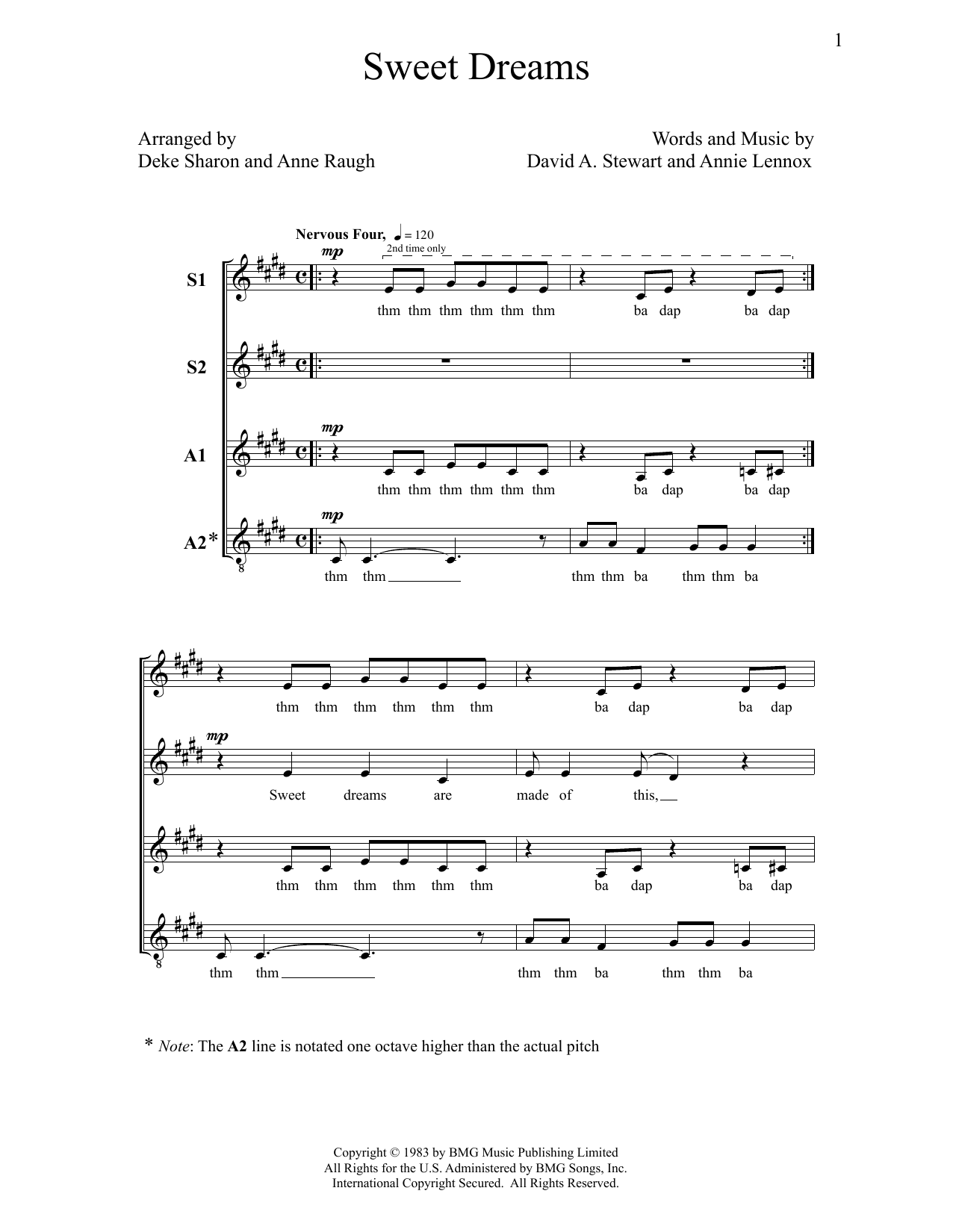 Eurythmics Sweet Dreams (Are Made Of This) (arr. Deke Sharon) sheet music notes and chords arranged for SSAA Choir