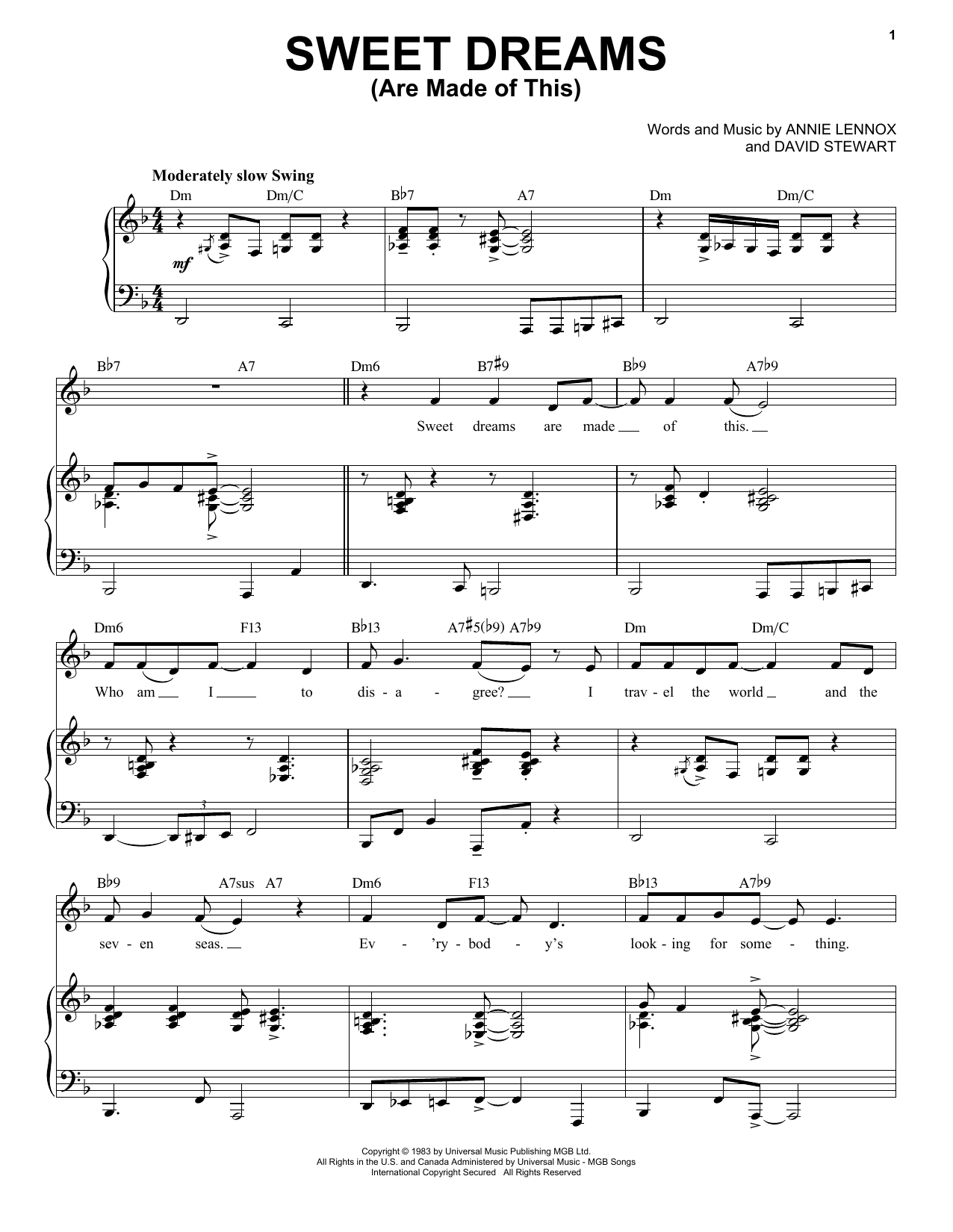 Eurythmics Sweet Dreams (Are Made Of This) [Jazz version] (arr. Brent Edstrom) sheet music notes and chords arranged for Piano & Vocal