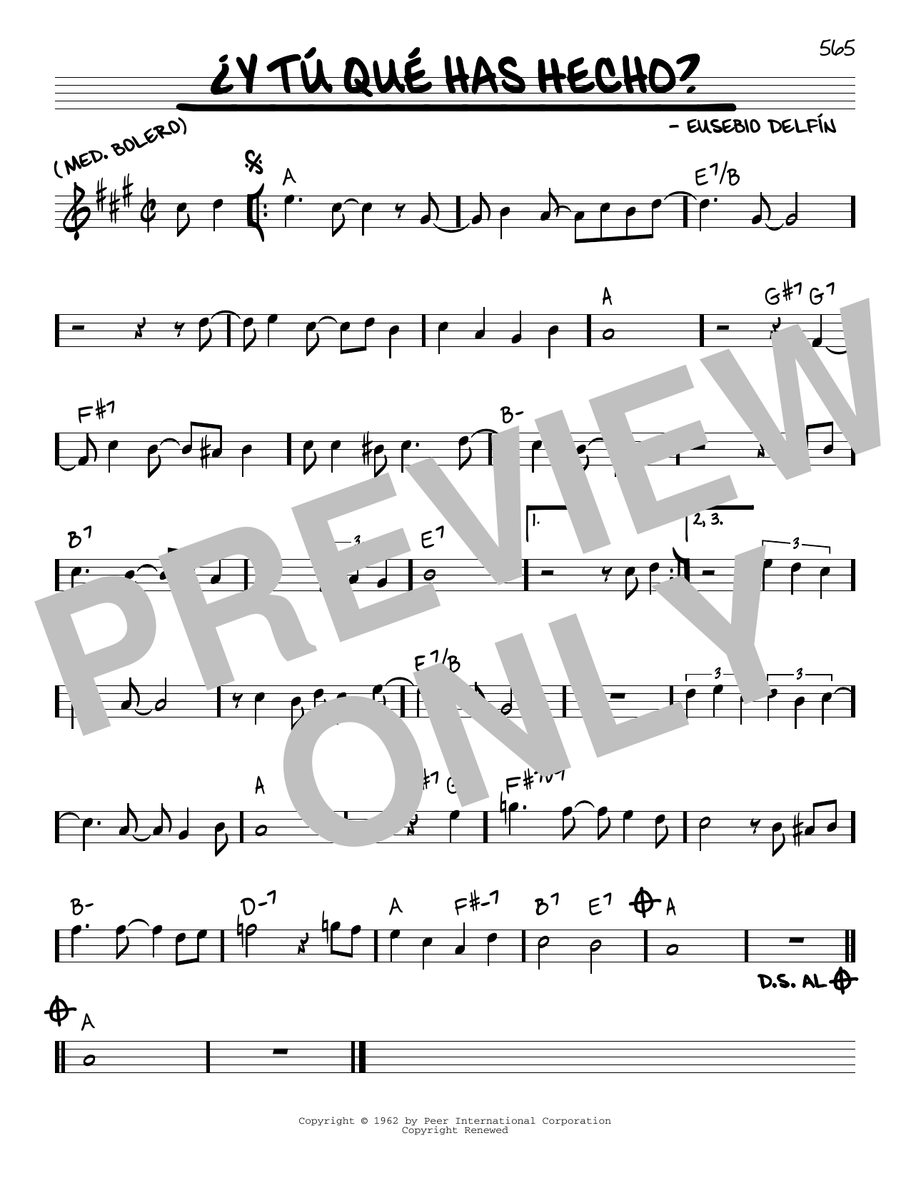 Eusebio Delfin ¿Y Tú Qué Has Hecho? sheet music notes and chords arranged for Real Book – Melody & Chords