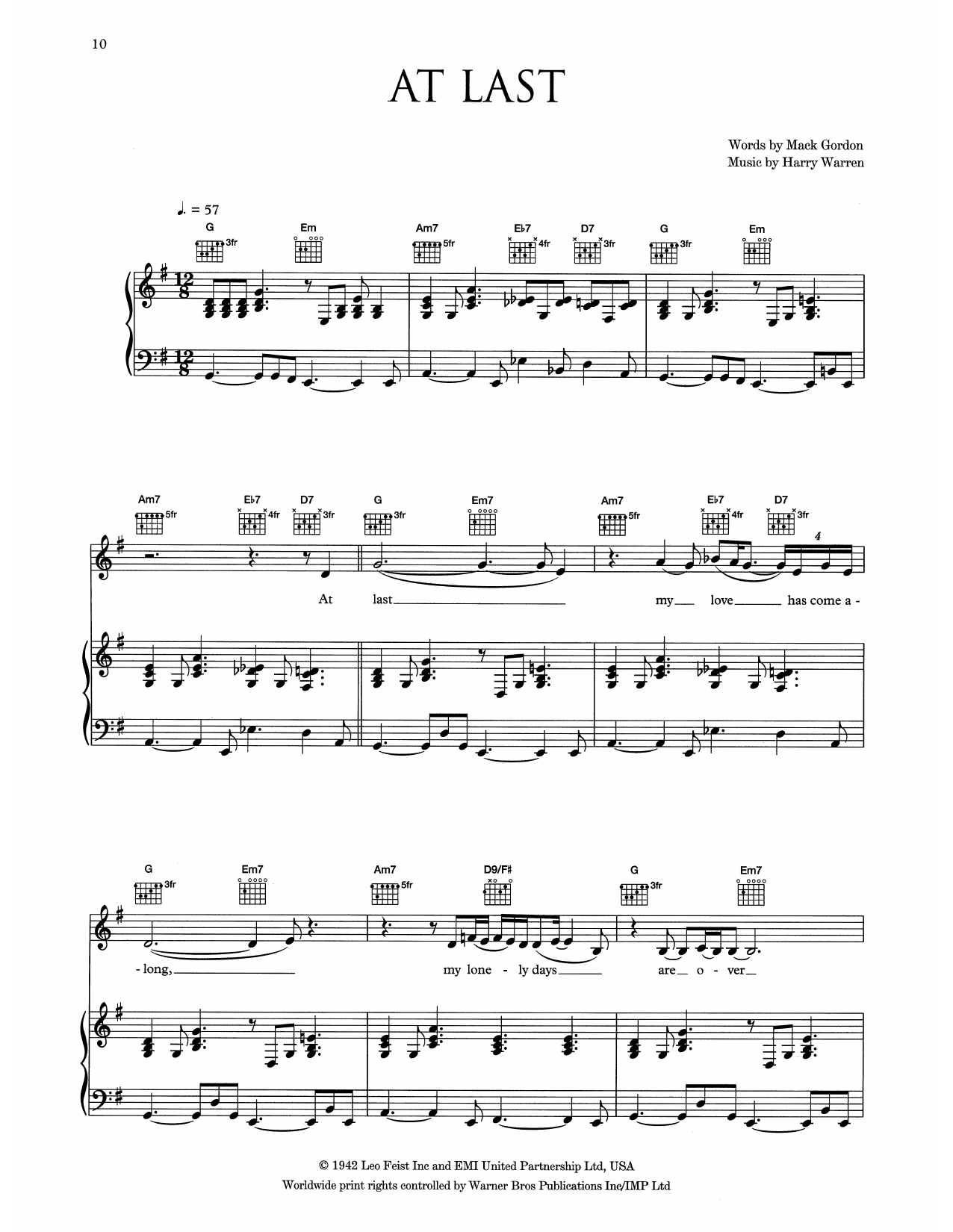 Eva Cassidy At Last sheet music notes and chords arranged for Piano, Vocal & Guitar Chords (Right-Hand Melody)