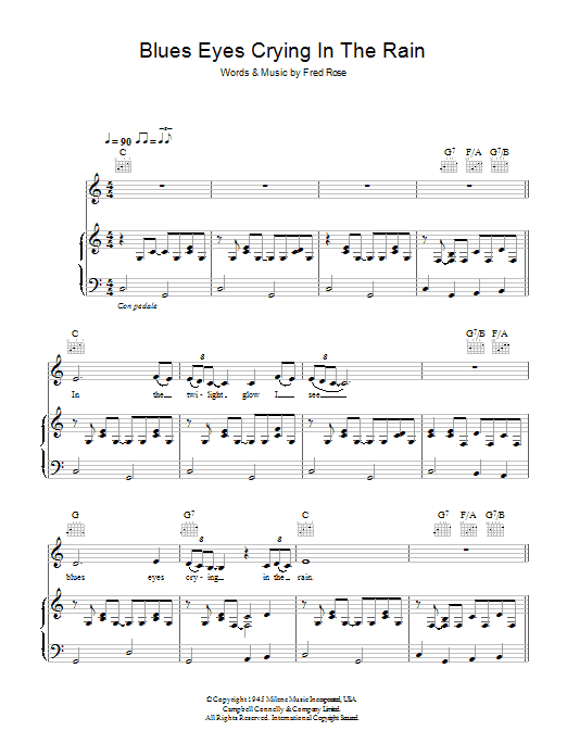 Eva Cassidy Blue Eyes Crying In The Rain sheet music notes and chords arranged for Piano, Vocal & Guitar Chords