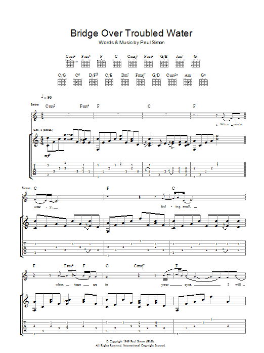 Eva Cassidy Bridge Over Troubled Water sheet music notes and chords arranged for Guitar Tab
