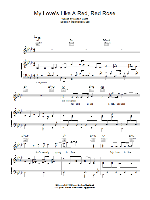 Eva Cassidy My Love Is Like A Red, Red Rose sheet music notes and chords arranged for Piano, Vocal & Guitar Chords
