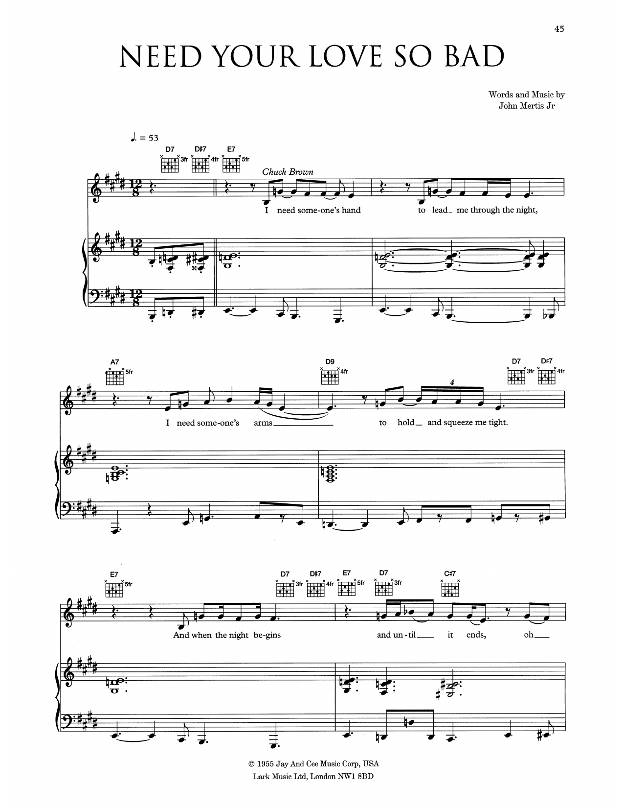 Eva Cassidy Need Your Love So Bad sheet music notes and chords arranged for Piano, Vocal & Guitar Chords (Right-Hand Melody)