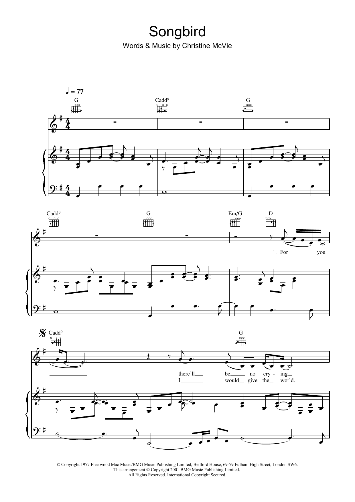 Eva Cassidy Songbird sheet music notes and chords arranged for Piano, Vocal & Guitar Chords