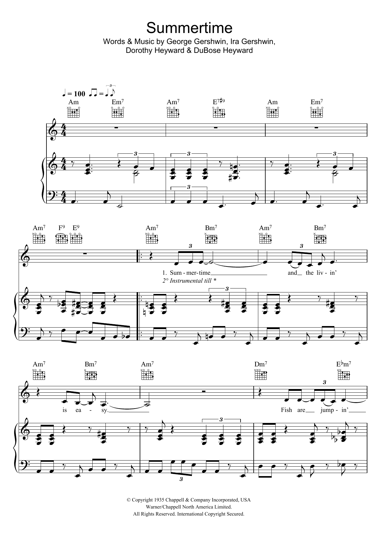 Eva Cassidy Summertime (from Porgy And Bess) sheet music notes and chords arranged for Piano, Vocal & Guitar Chords