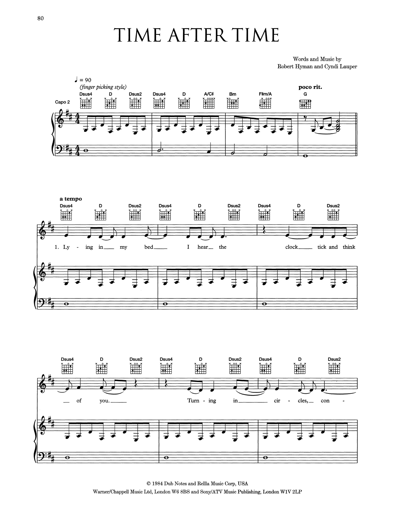 Eva Cassidy Time After Time sheet music notes and chords arranged for Piano, Vocal & Guitar Chords (Right-Hand Melody)