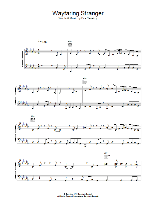 Eva Cassidy Wayfaring Stranger sheet music notes and chords arranged for Piano, Vocal & Guitar Chords
