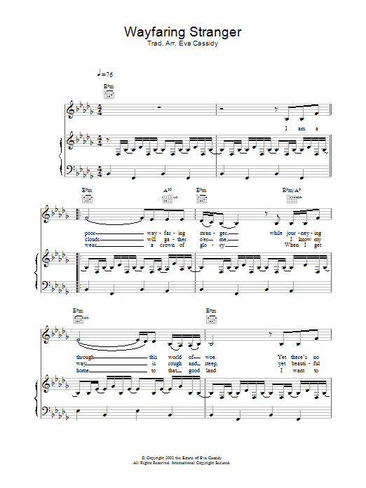 Eva Cassidy Wayfaring Stranger (no intro) sheet music notes and chords arranged for Piano, Vocal & Guitar Chords