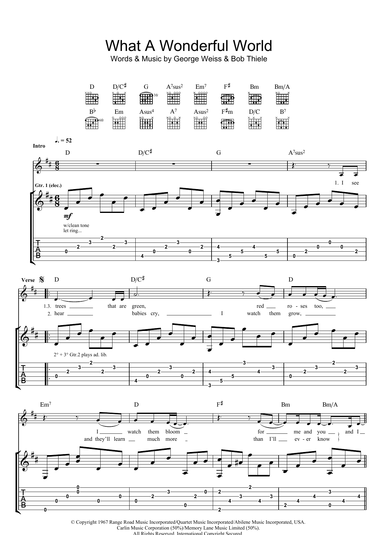 Eva Cassidy What A Wonderful World sheet music notes and chords arranged for Piano, Vocal & Guitar Chords (Right-Hand Melody)