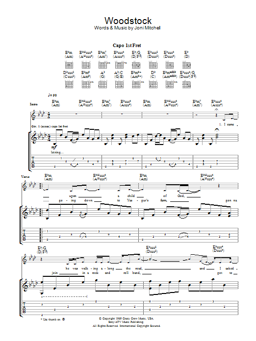 Eva Cassidy Woodstock sheet music notes and chords arranged for Guitar Tab