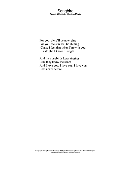 Eva Cassidy/Fleetwood Mac Songbird sheet music notes and chords arranged for Lyrics Only