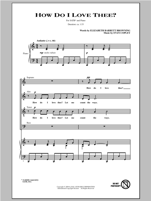 Evan Copley How Do I Love Thee? sheet music notes and chords arranged for SSA Choir