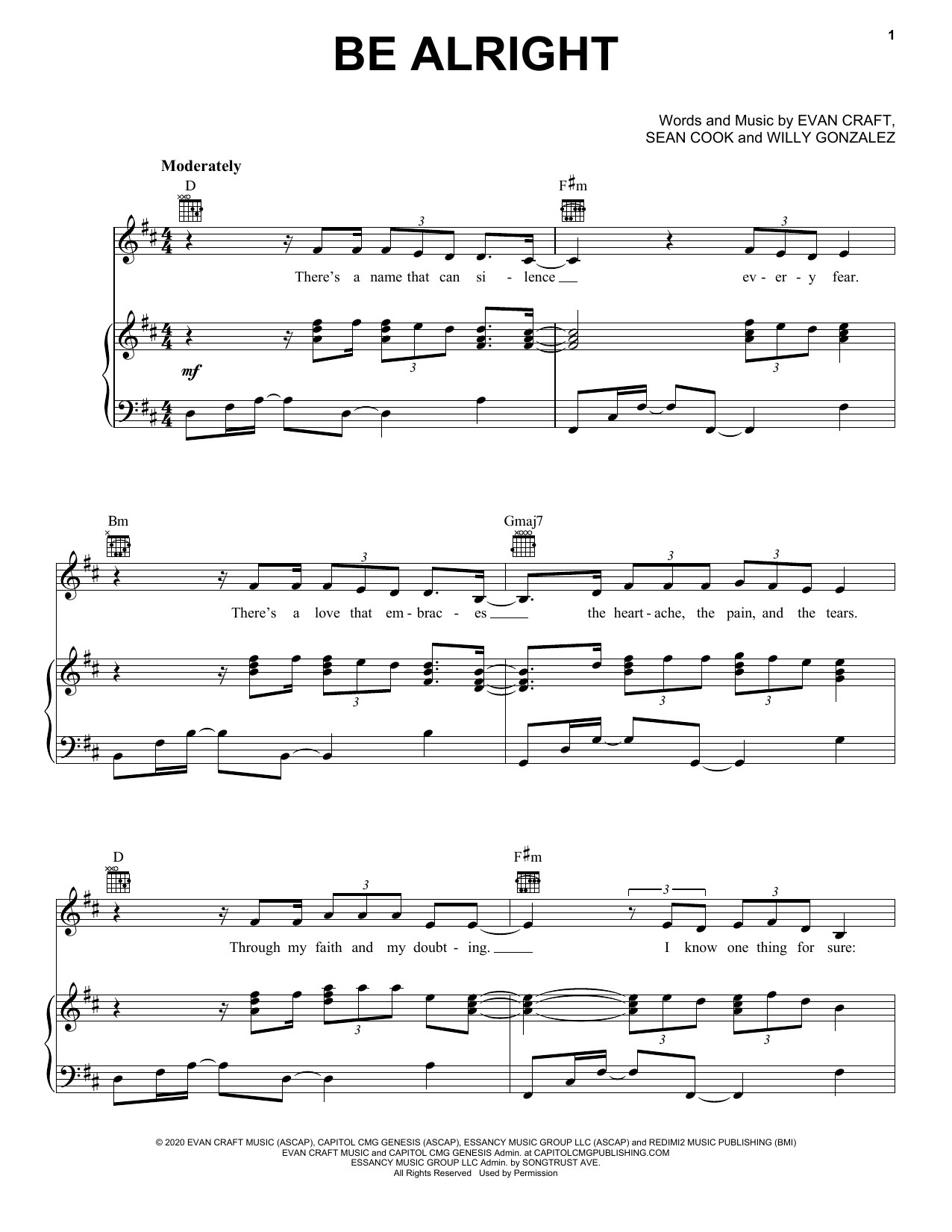 Evan Craft, Danny Gokey & Redimi2 Be Alright sheet music notes and chords arranged for Piano, Vocal & Guitar Chords (Right-Hand Melody)