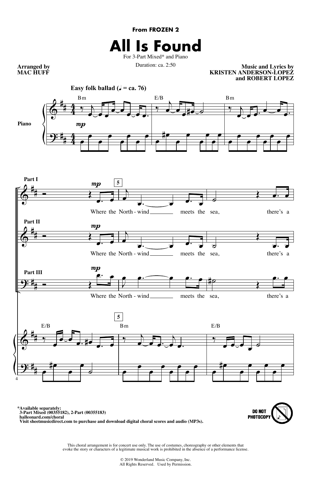 Evan Rachel Wood All Is Found (from Disney's Frozen 2) (arr. Mac Huff) sheet music notes and chords arranged for 2-Part Choir