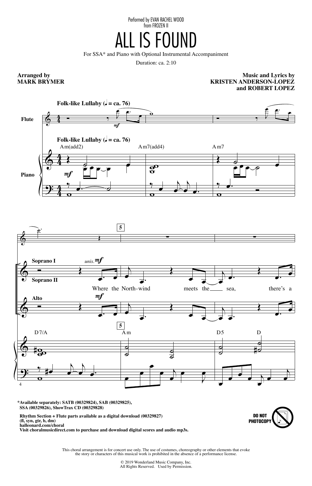 Evan Rachel Wood All Is Found (from Disney's Frozen 2) (arr. Mark Brymer) sheet music notes and chords arranged for SSA Choir
