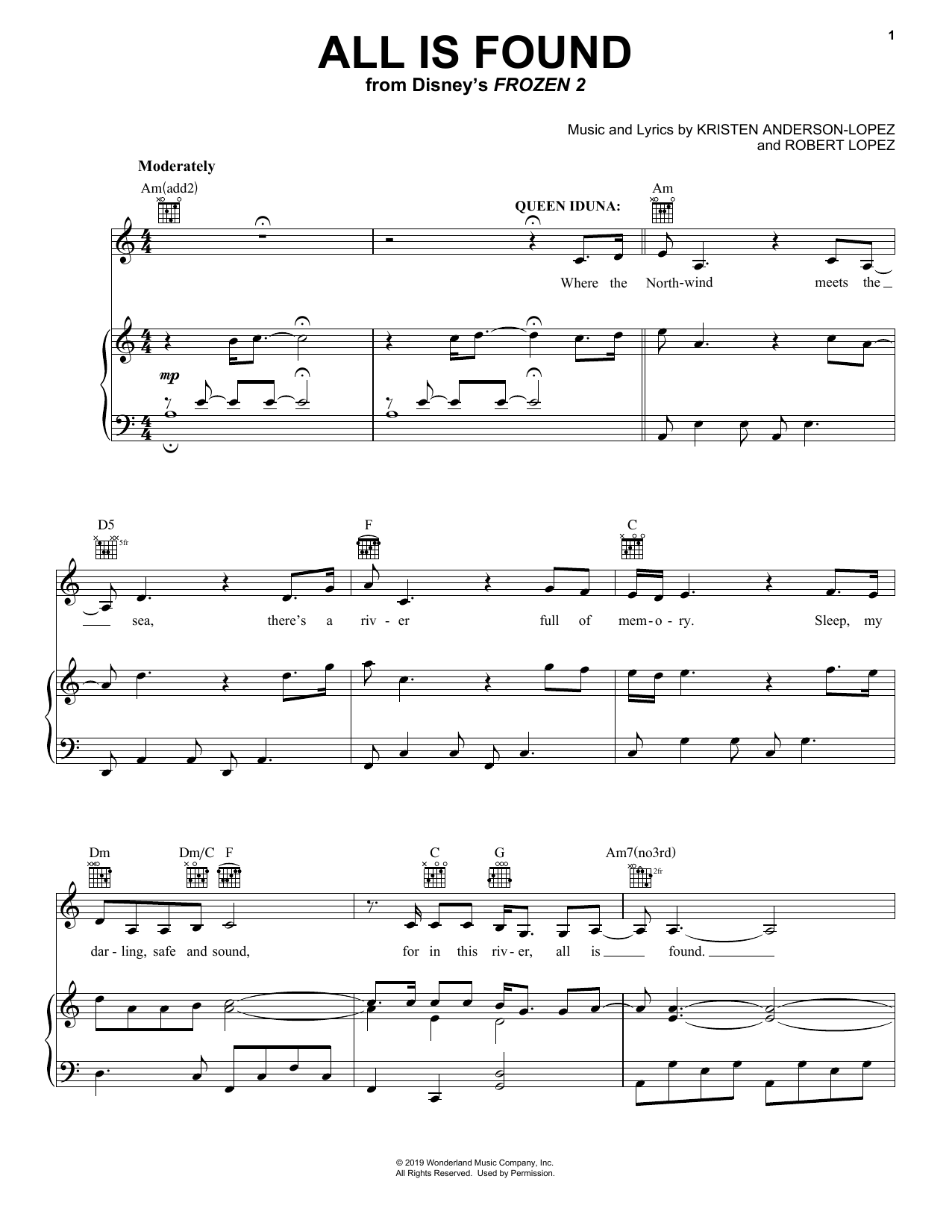 Evan Rachel Wood All Is Found (from Disney's Frozen 2) sheet music notes and chords arranged for Piano, Vocal & Guitar Chords (Right-Hand Melody)