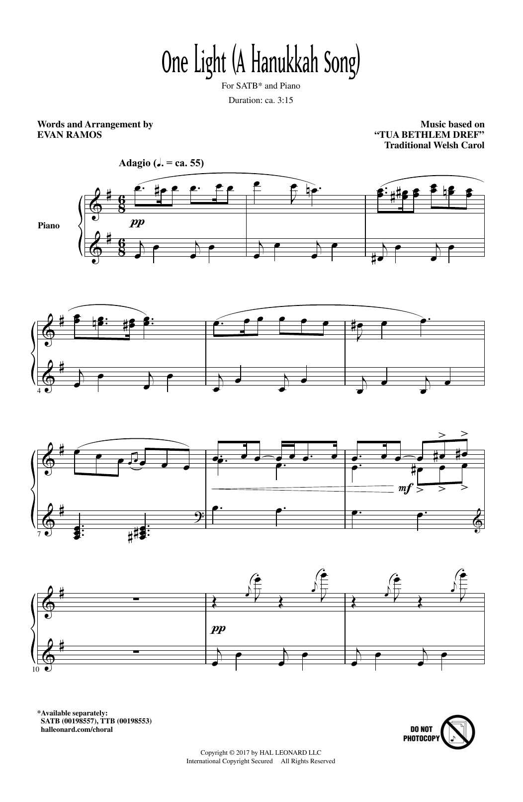 Evan Ramos One Light (A Hanukkah Song) sheet music notes and chords arranged for SATB Choir