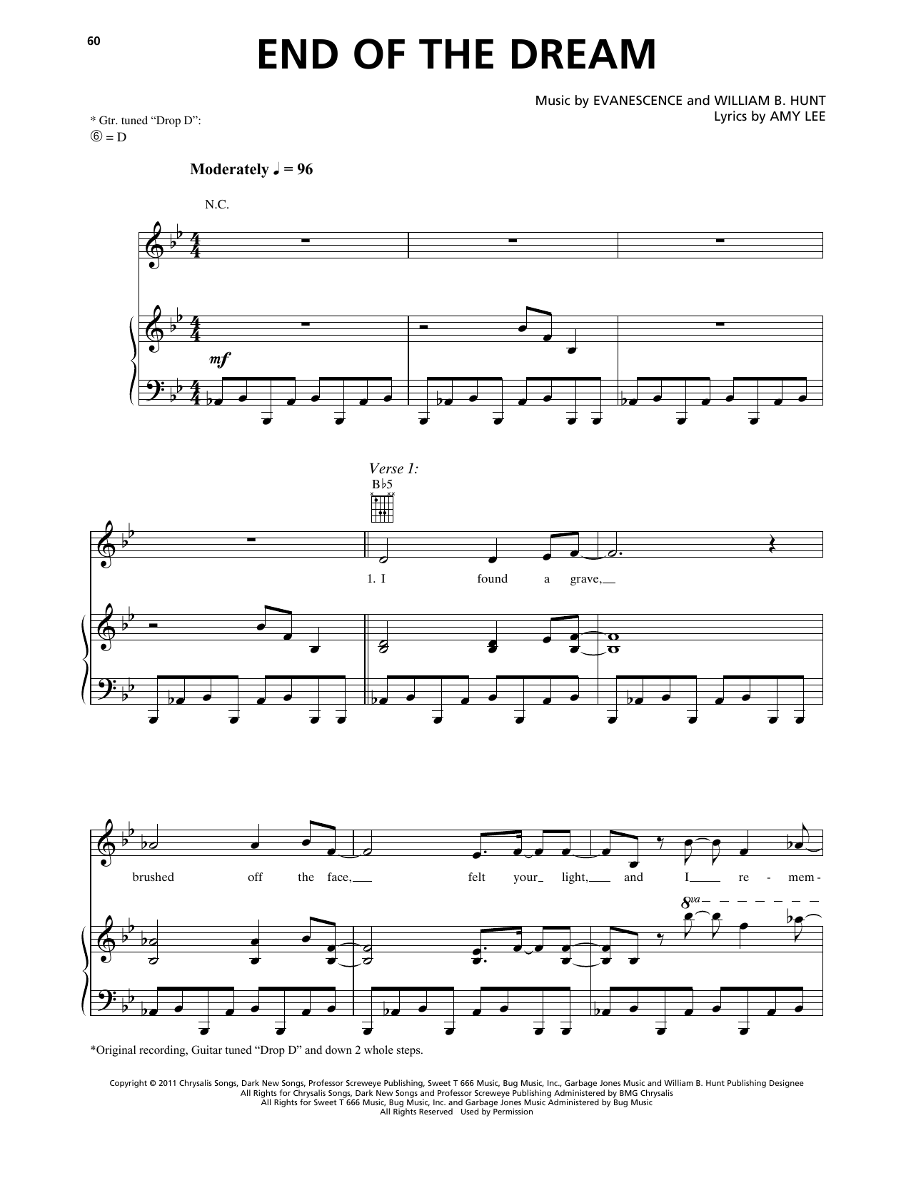 Evanescence End Of The Dream sheet music notes and chords arranged for Piano, Vocal & Guitar Chords (Right-Hand Melody)