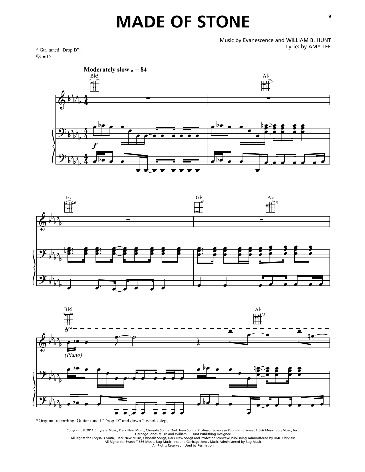 Evanescence Made Of Stone sheet music notes and chords arranged for Piano, Vocal & Guitar Chords (Right-Hand Melody)