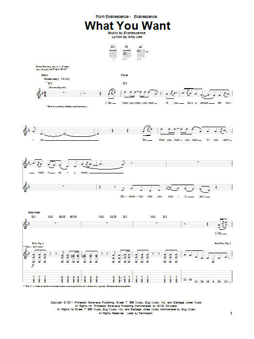 Evanescence What You Want sheet music notes and chords arranged for Guitar Tab