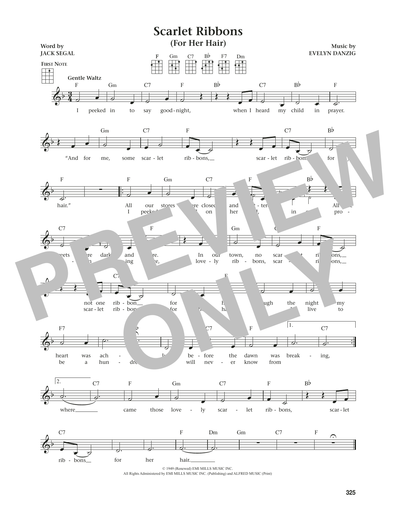 Evelyn Danzig Scarlet Ribbons (For Her Hair) (from The Daily Ukulele) (arr. Jim Beloff) sheet music notes and chords arranged for Ukulele