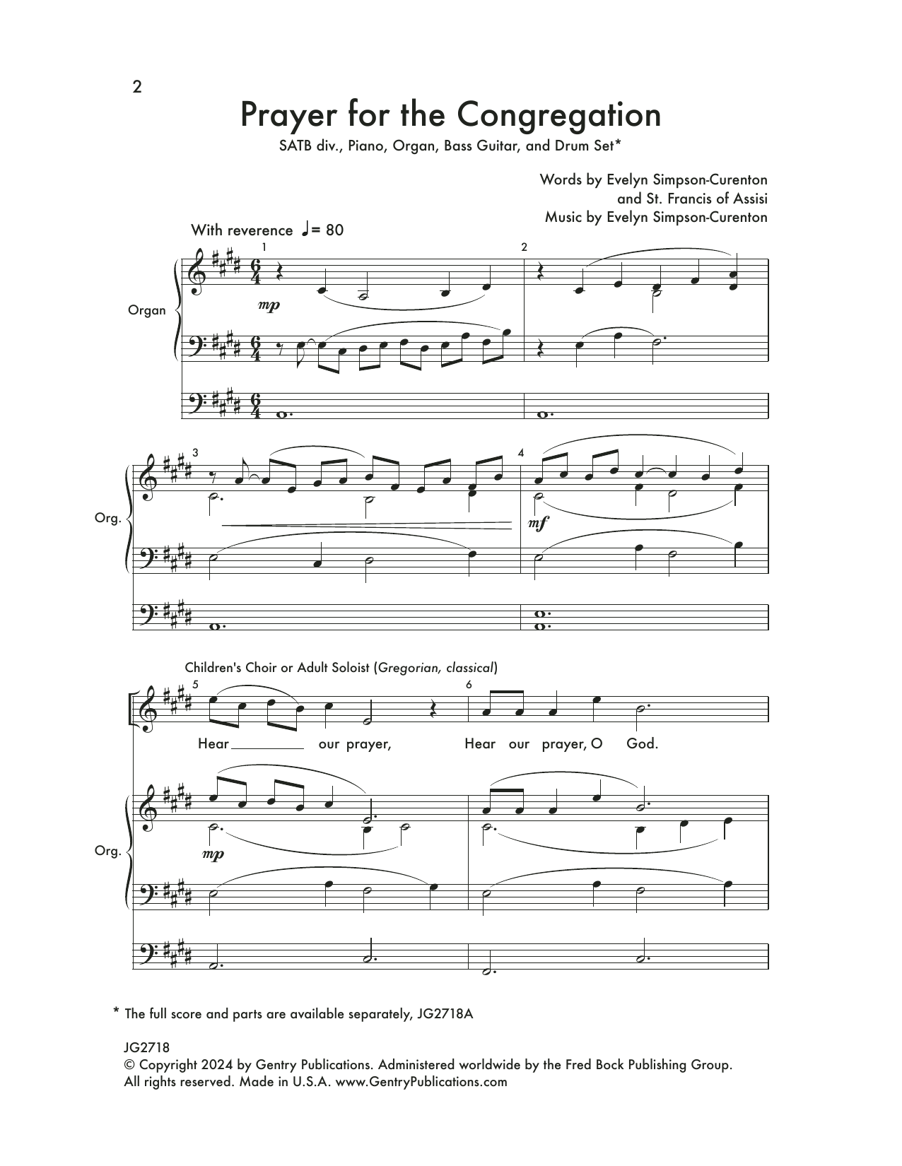 Evelyn Simpson-Curenton Prayer For The Congregation sheet music notes and chords arranged for Choir