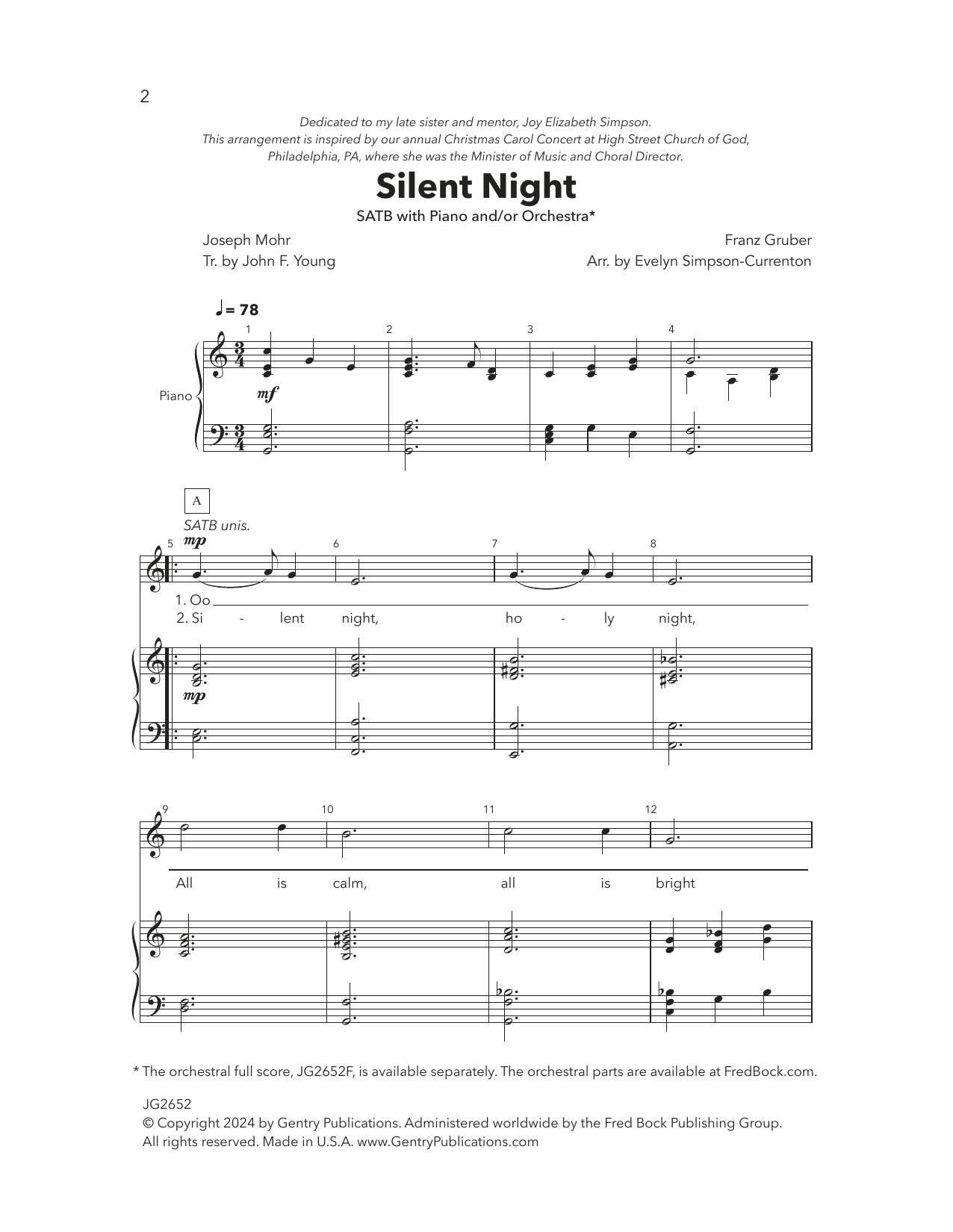 Evelyn Simpson-Curenton Silent Night sheet music notes and chords arranged for SATB Choir