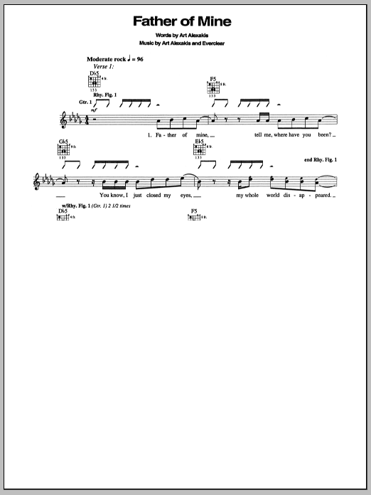 Everclear Father Of Mine sheet music notes and chords arranged for Guitar Tab