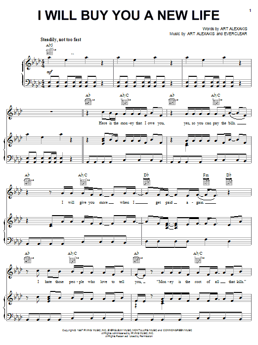 Everclear I Will Buy You A New Life sheet music notes and chords arranged for Guitar Chords/Lyrics