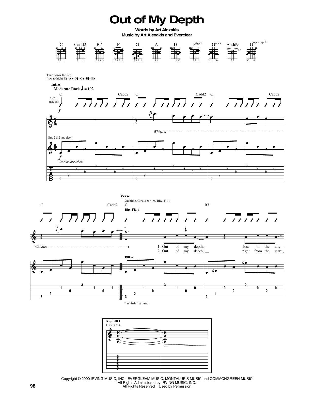 Everclear Out Of My Depth sheet music notes and chords arranged for Guitar Tab