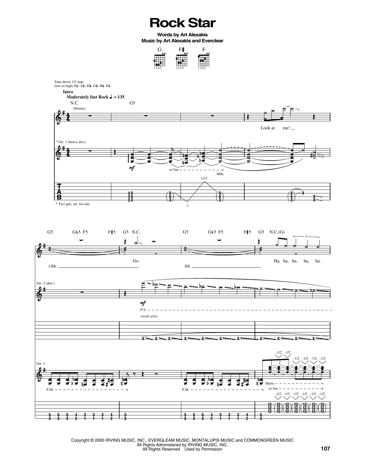 Everclear Rock Star sheet music notes and chords arranged for Guitar Tab