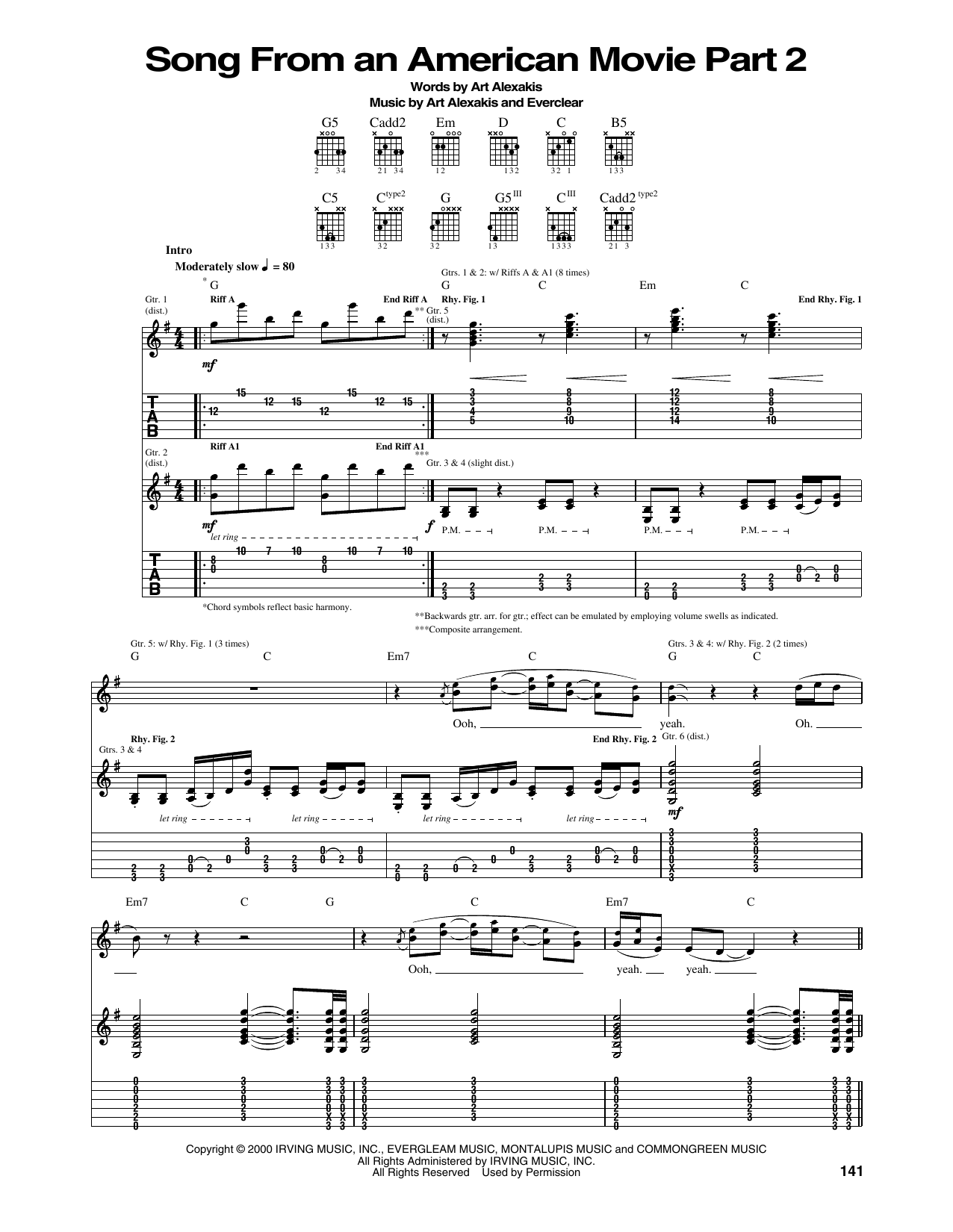 Everclear Song From An American Movie Part 2 sheet music notes and chords arranged for Guitar Tab