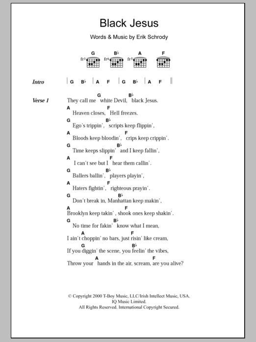 Everlast Black Jesus sheet music notes and chords arranged for Guitar Chords/Lyrics