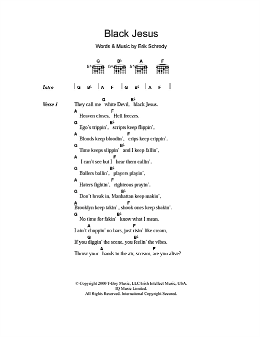 Everlast Black Jesus sheet music notes and chords arranged for Guitar Chords/Lyrics