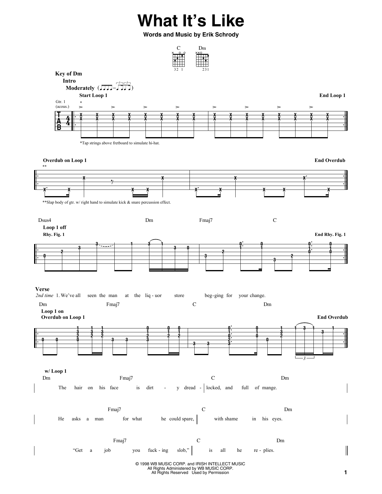 Everlast What's It Like sheet music notes and chords arranged for Guitar Cheat Sheet