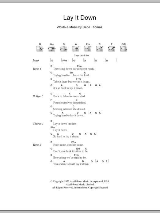 The Everly Brothers Lay It Down sheet music notes and chords arranged for Guitar Chords/Lyrics