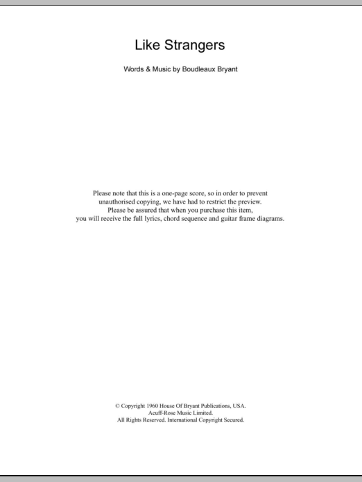 The Everly Brothers Like Strangers sheet music notes and chords arranged for Guitar Chords/Lyrics