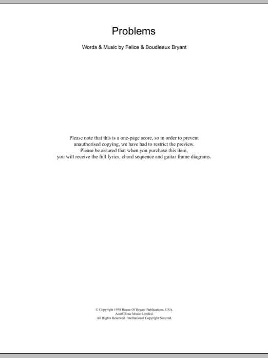 The Everly Brothers Problems sheet music notes and chords arranged for Guitar Chords/Lyrics