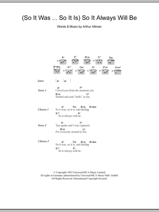The Everly Brothers (So It Was…So It Is) So It Always Will Be sheet music notes and chords arranged for Guitar Chords/Lyrics
